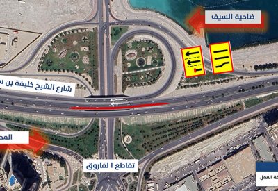 " الأشغال" غلق مسار  على شارع الشيخ خليفة بن سلمان "كوبري الفاروق" على مراحل