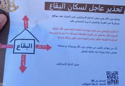 إسرائيل تلقي منشورات بها "أكواد".. وحزب الله يحذر من فتحها