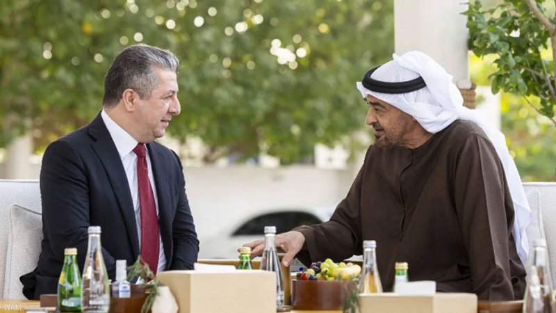 رئيس دولة الإمارات يستقبل رئيس حكومة إقليم كردستان العراق