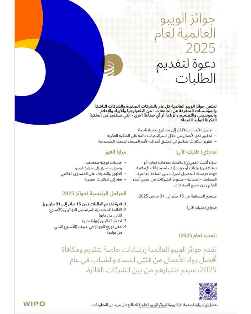 "التجارة" تدعو الشركات الناشئة والصغيرة للمشاركة في جوائز "الويبو" العالمية