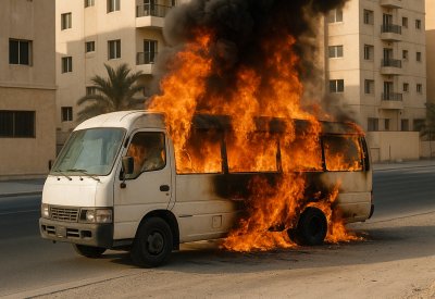 القبض على شخصين لتورطهما بحرق حافلة صغيرة كانت متوقفة بمنطقة اللوزي