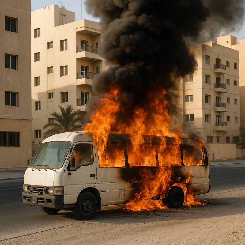 القبض على شخصين لتورطهما بحرق حافلة صغيرة كانت متوقفة بمنطقة اللوزي