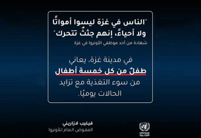 أونروا: "الناس في غزة ليسوا أمواتا ولا أحياء إنهم جثث تتحرك"