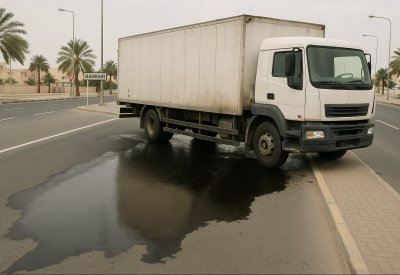 تسرب الزيت من شاحنة إثر تعطلها قرب بوري