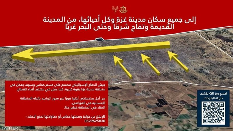 الجيش الإسرائيلي يصدر أمرا لجميع سكان مدينة غزة بالإخلاء
