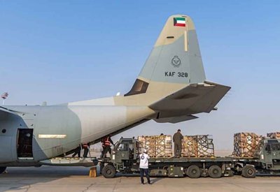 إقلاع الطائرة الحادية عشرة من الجسر الجوي الكويتي الثاني محملة بالمساعدات لإغاثة غزة