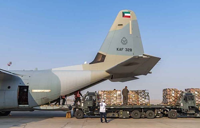 إقلاع الطائرة الحادية عشرة من الجسر الجوي الكويتي الثاني محملة بالمساعدات لإغاثة غزة