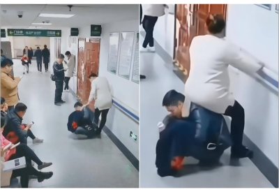 رجل في الصين يتحول إلى "كرسي" لزوجته الحامل أثناء انتظارها في المستشفى