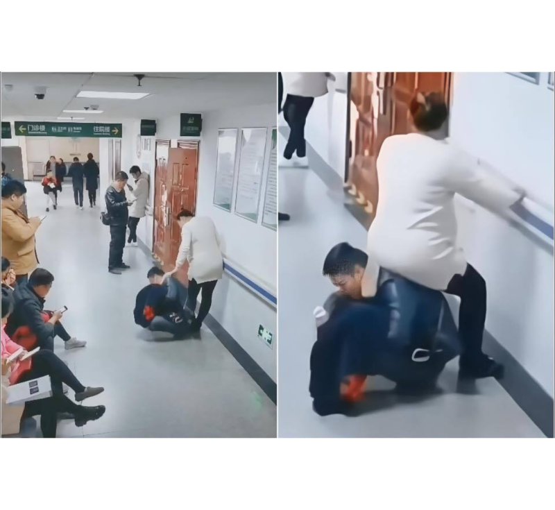 رجل في الصين يتحول إلى "كرسي" لزوجته الحامل أثناء انتظارها في المستشفى