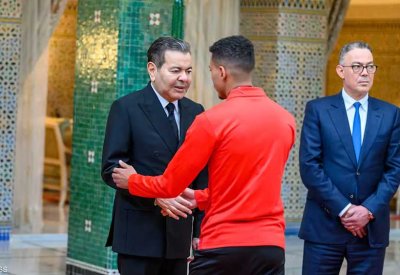 استقبال أعضاء المنتخب المغربي بقصر الضيافة في الرباط