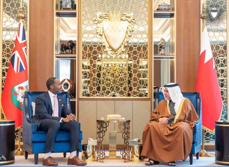 سمو ولي العهد رئيس مجلس الوزراء يؤكد الحرص المتبادل على تنمية وتعزيز علاقات التعاون بين مملكة البحرين وبرمودا