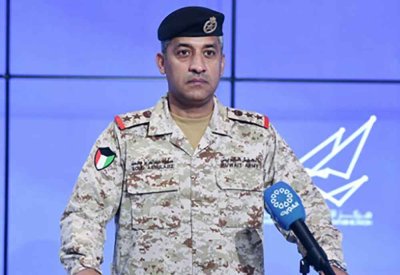 المتحدث باسم وزارة الدفاع الكويتية: اعتراض صاروخين بالستيين و13 طائرة مسيرة معادية في المجال الجوي الكويتي