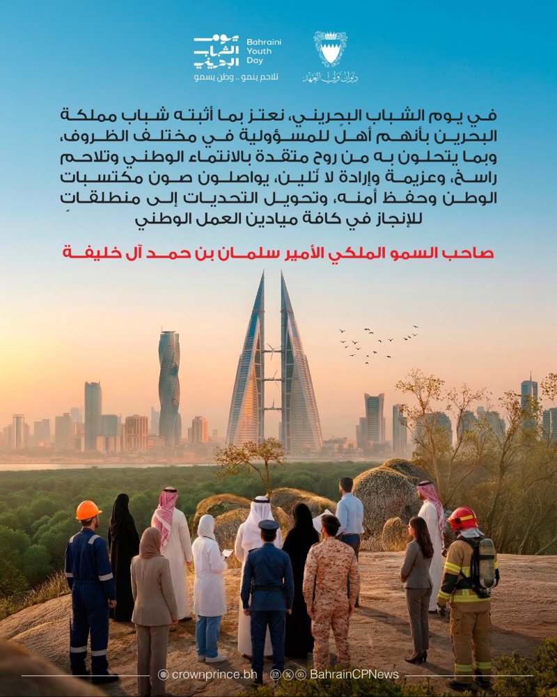 سمو ولي العهد رئيس مجلس الوزراء: نعتز بما أثبته شباب مملكة البحرين بأنهم أهلٌ للمسؤولية في مختلف الظروف