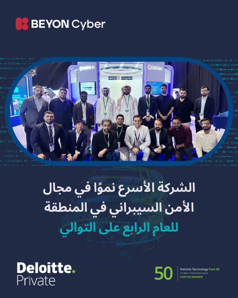 ديلويت تكرّم Beyon Cyber كأسرع شركة نموًا في مجال الأمن السيبراني في المنطقة للعام الرابع على التوالي