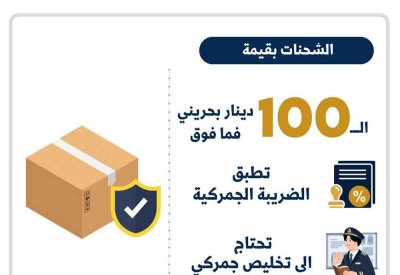 إخضاع الشحنات الشخصية البالغة  100 دينار وأكثر للرسوم الجمركية
