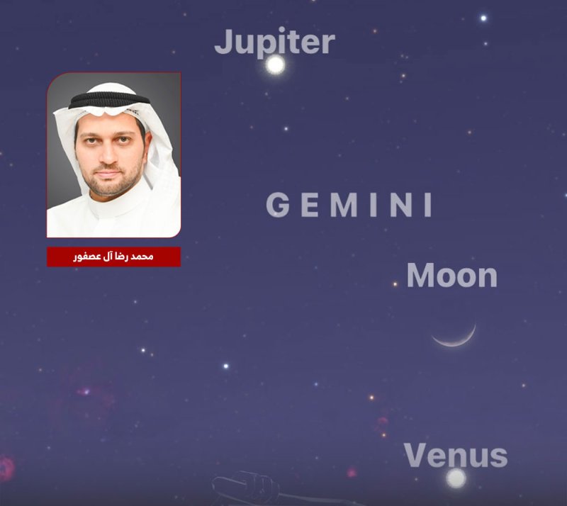آل عصفور: في منظر سماوي ساحر هلال ذي الحجة يتوسط كوكبي الزهرة والمشتري مساء اليوم