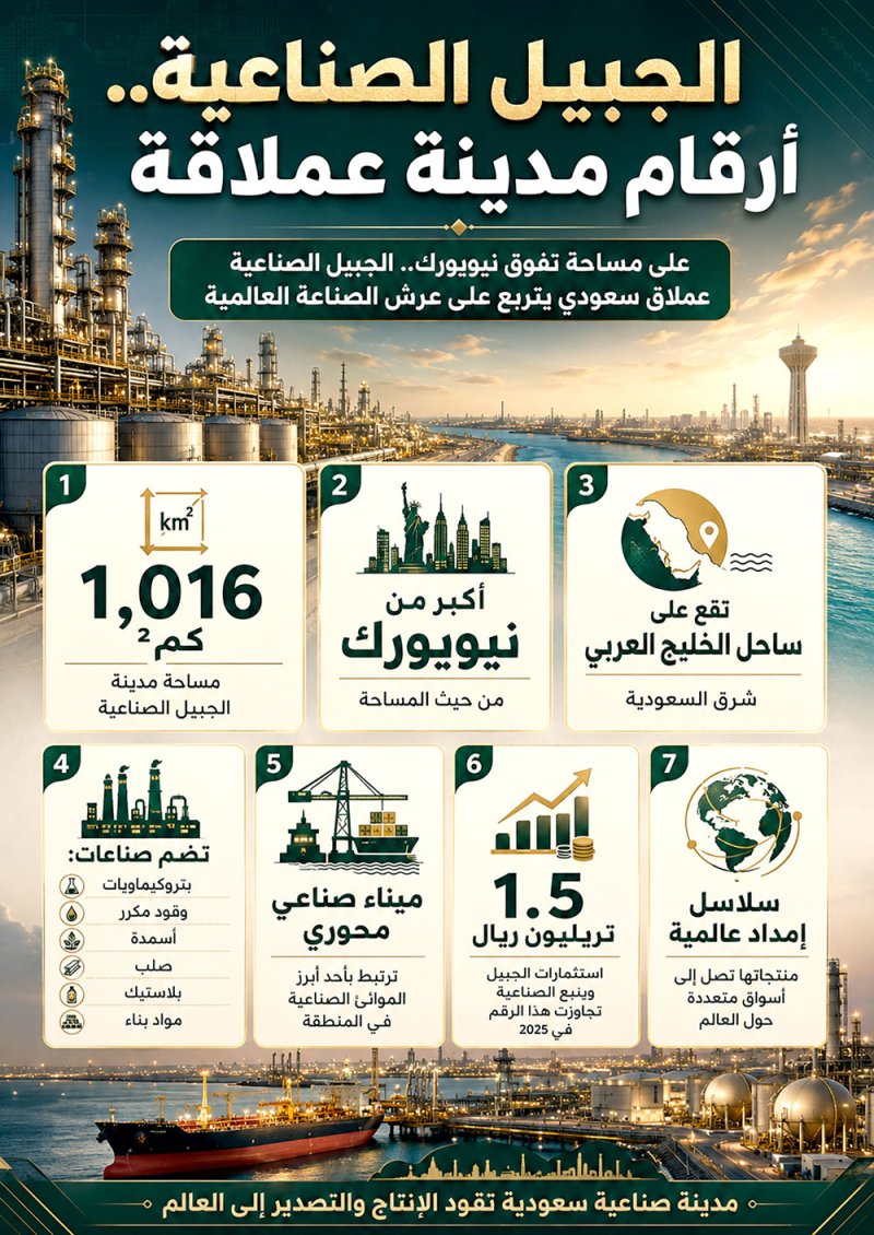 على مساحة تفوق نيويورك.. الجبيل الصناعية عملاق سعودي يتربع على عرش الصناعة العالمية