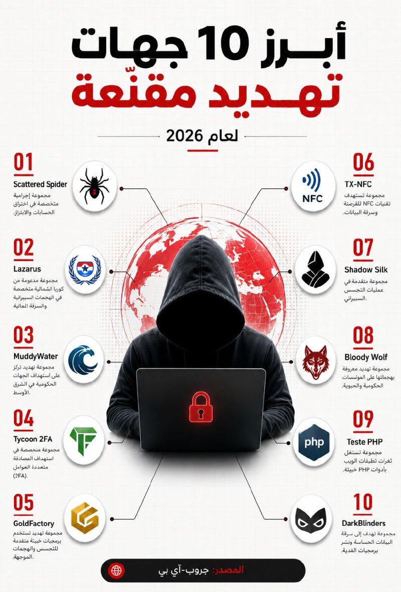 أفضل 10 جهات تهديد مقنعة لعام 2026