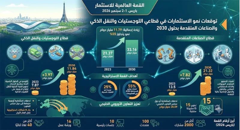 11.79 مليار دولار نموا مرتقبا لاستثمارات اللوجستيات والصناعات المتقدمة في الخليج بحلول 2030