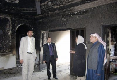 معاينة حريق بيت بني جمرة مع الجهات المعنية 