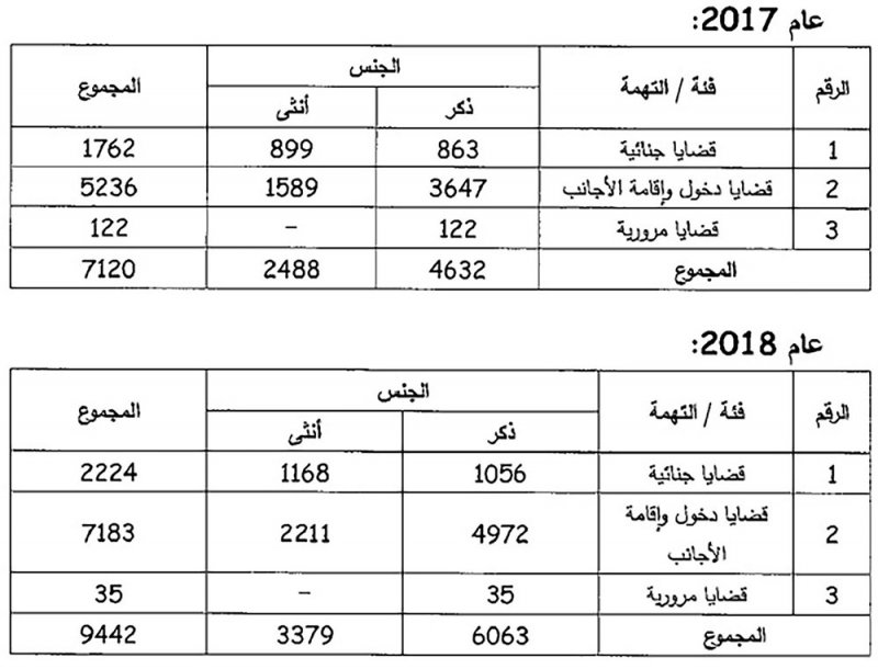 3584 قضية مرتكبة من أجانب حتى مايو 2019